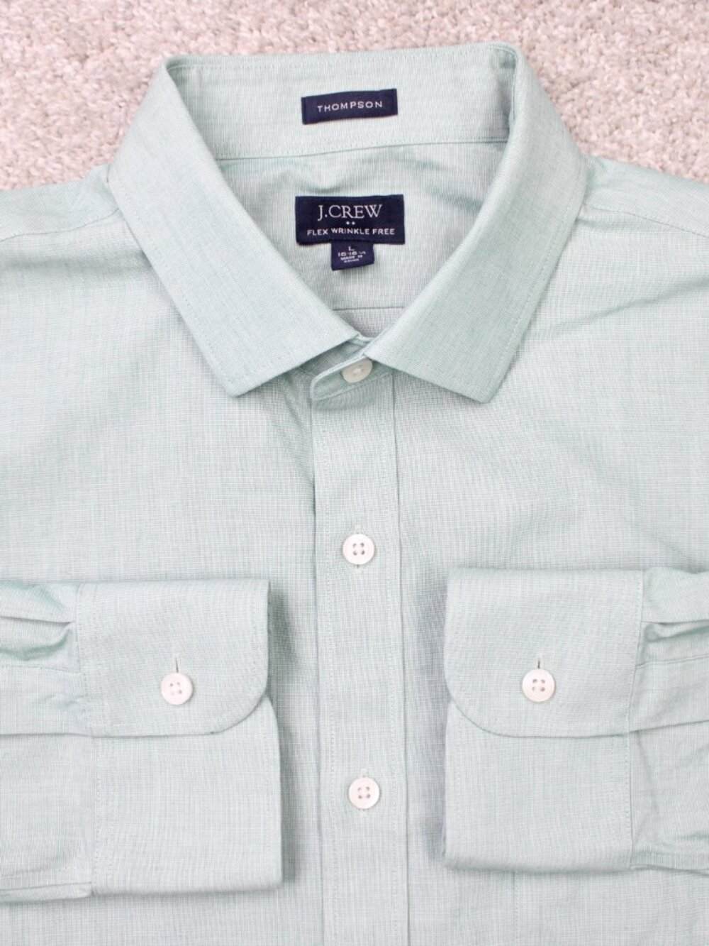 J. Crew Shirt Mens Large 16-16 1/2, Green Thompson Flex Wrinkle Free Long Sleeve